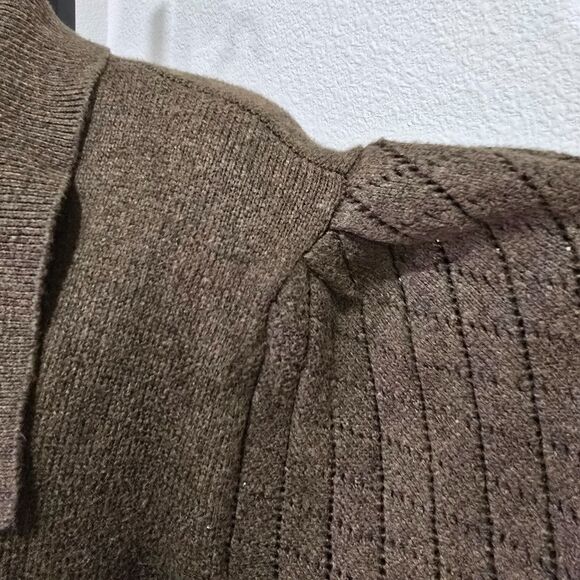 Brown Sweater Womens Size XXL Plus Peter Pan Collar Balloon Puff Sleeve Ryegrass - Picture 4 of 8